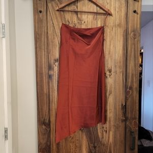 Rust satin midi skirt